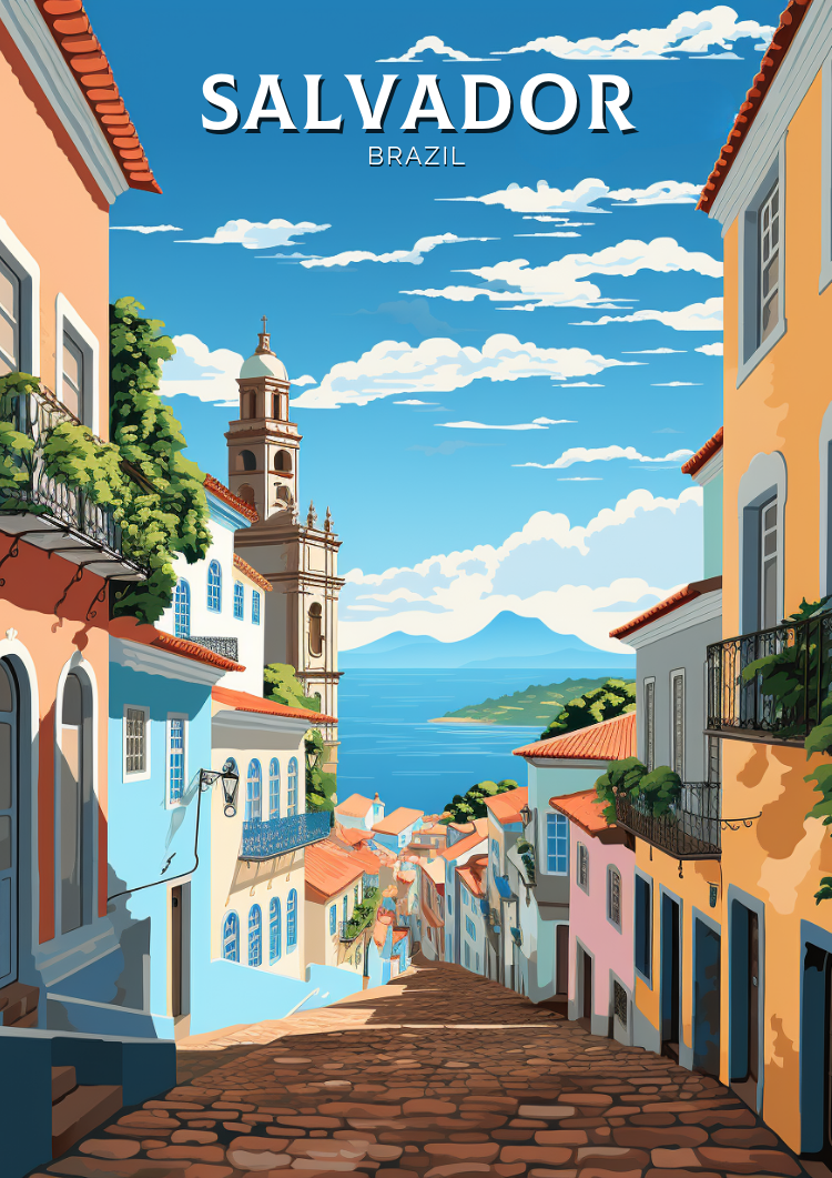South America SALVADOR TRAVEL POSTER - RETRO BRAZIL ART