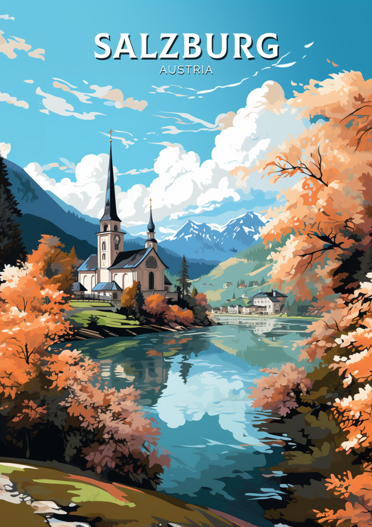 Europe SALZBURG TRAVEL PRINT - AUSTRIA ARTWORK