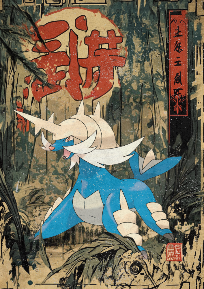 Samurott Pokemon Poster: Japanese Style Legendary Pokemon Inspired Anime Artwork, Pokemon TCG Samurott