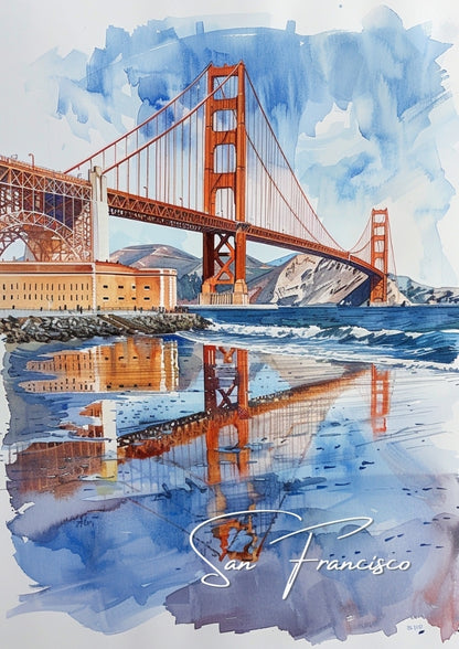 San Francisco Watercolour Travel Poster - California Artwork
