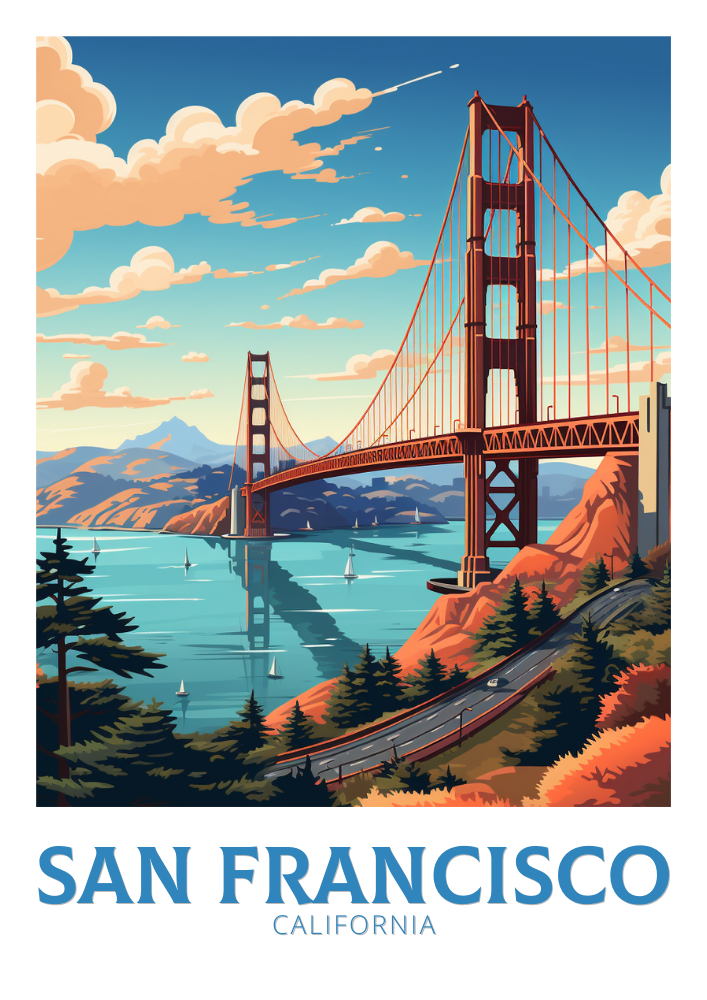 North AmericaGOLDEN GATE BRIDGE TRAVEL PRINT - SAN FRANCISCO ARTWORK