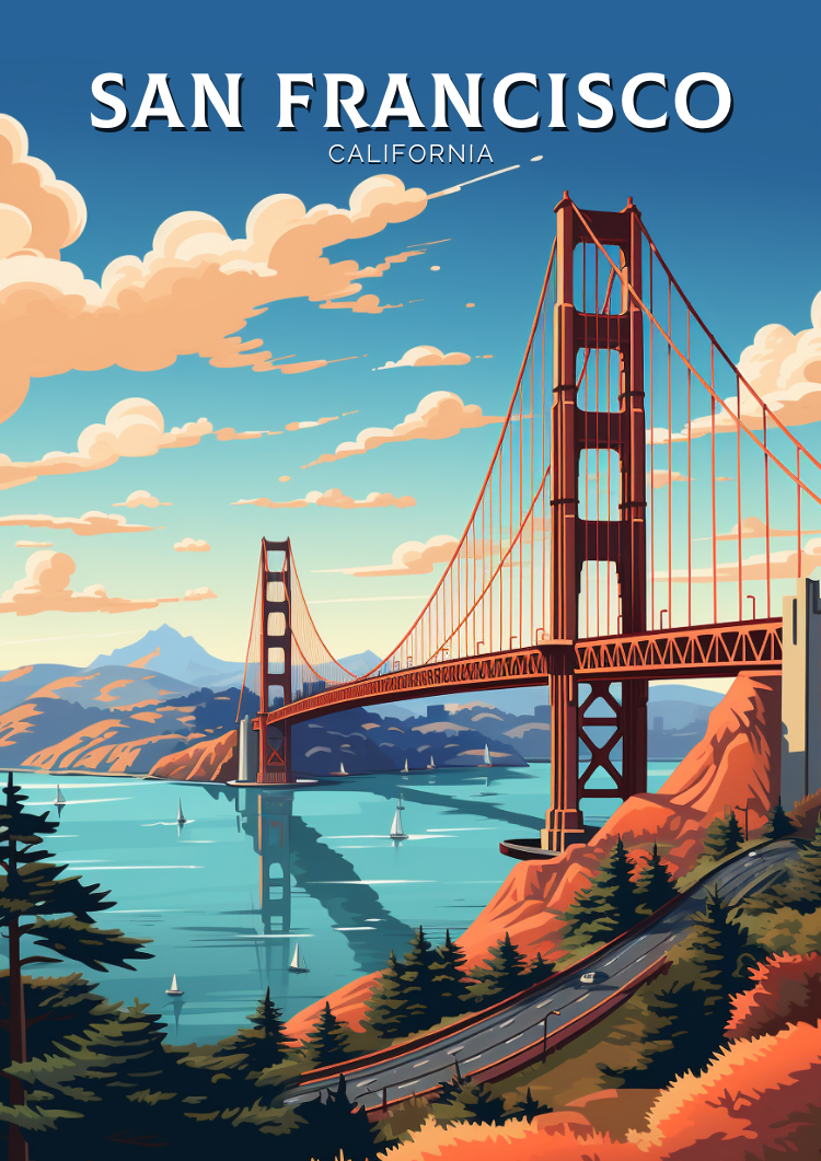 North AmericaSAN FRANCISCO TRAVEL PRINT - CALIFORNIA ARTWORK
