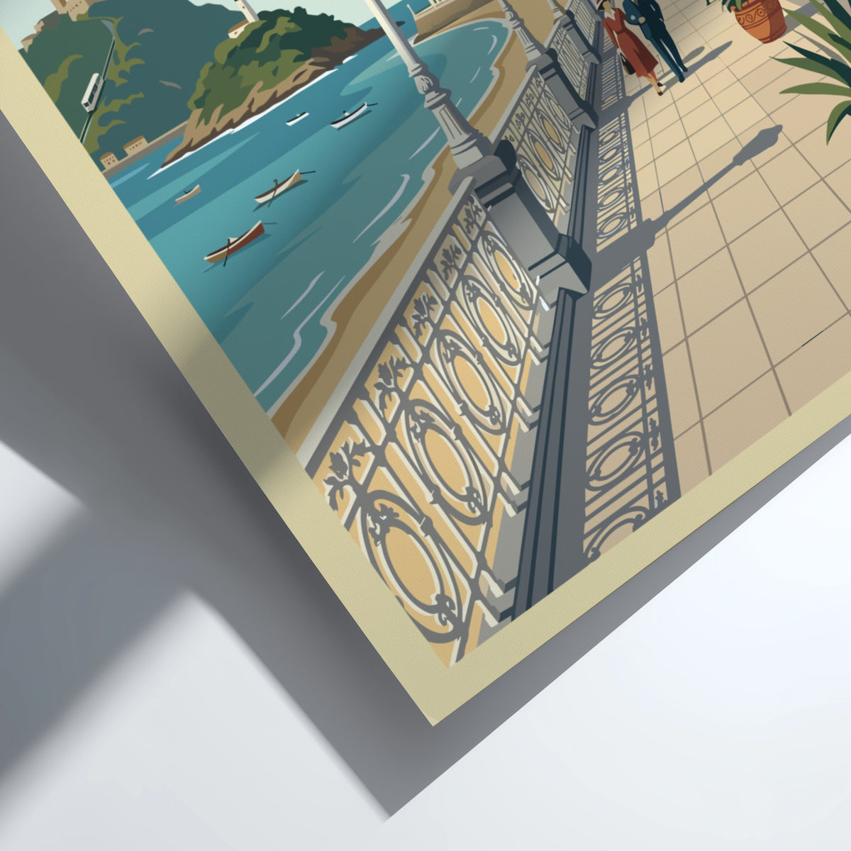 Poster of San Sebastian featuring a seaside promenade with ornate railings and architecture