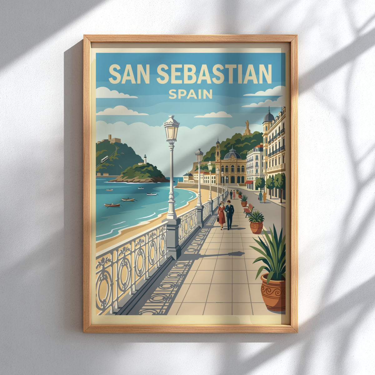 Poster of San Sebastian featuring a seaside promenade with ornate railings and architecture