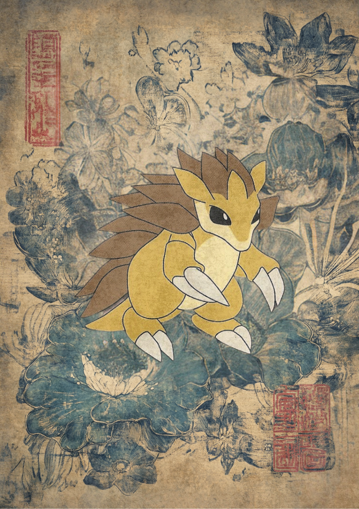 Sandslash Poster: Japanese Style Legendary Pokemon Inspired Anime Artwork, Pokemon TCG Sandslash