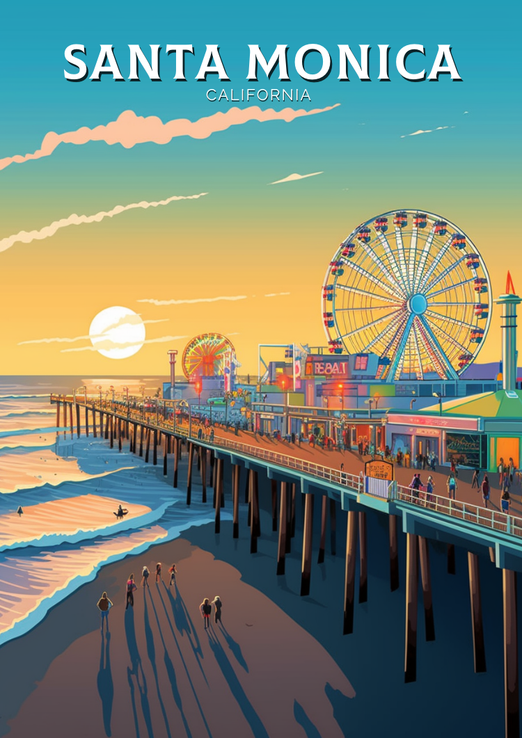 North AmericaSANTA MONICA TRAVEL PRINT - CALIFORNIA ARTWORK