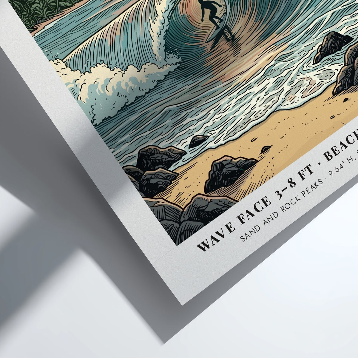 Poster of a surfer inside a barrel wave at sunset in Santa Teresa, Costa Rica.