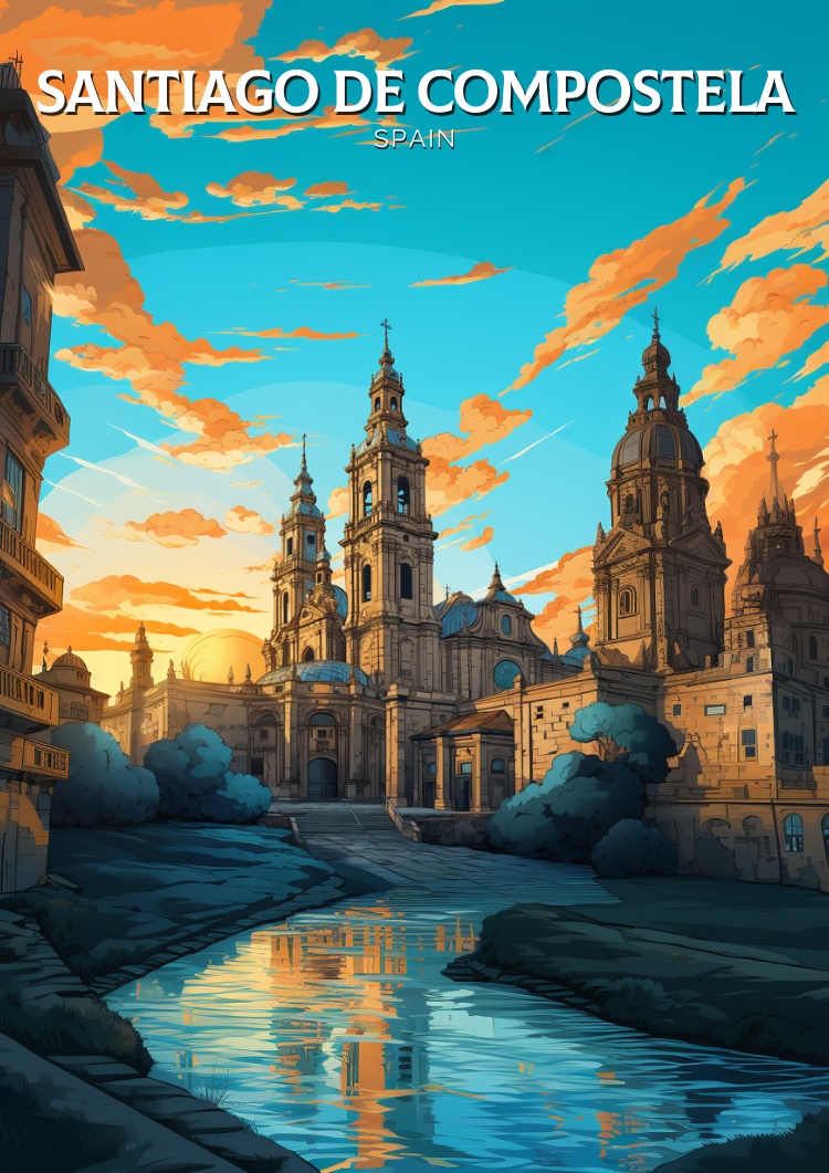 SANTIAGO DE COMPOSTELA TRAVEL PRINT - SPAIN ARTWORK
