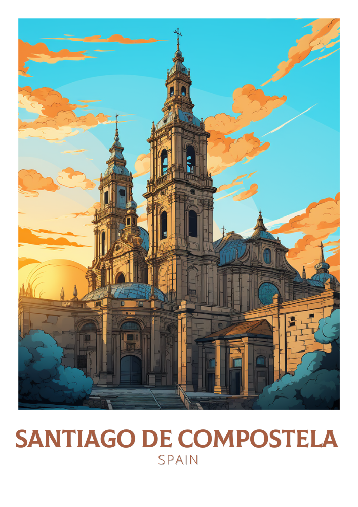 Europe SANTIAGO DE COMPOSTELA TRAVEL POSTER - SPAIN ARTWORK