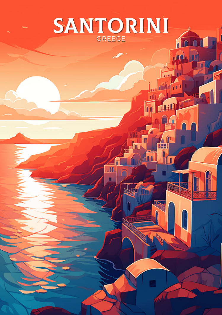 Europe SANTORINI TRAVEL PRINT - GREECE ARTWORK