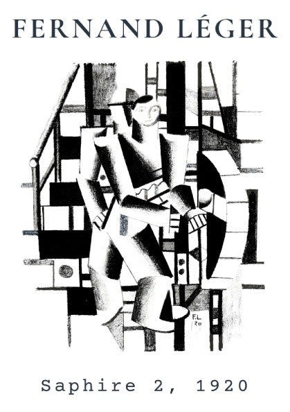 Fernand Léger Saphire 2 poster featuring a cubist figure and architectural elements in black and white.
