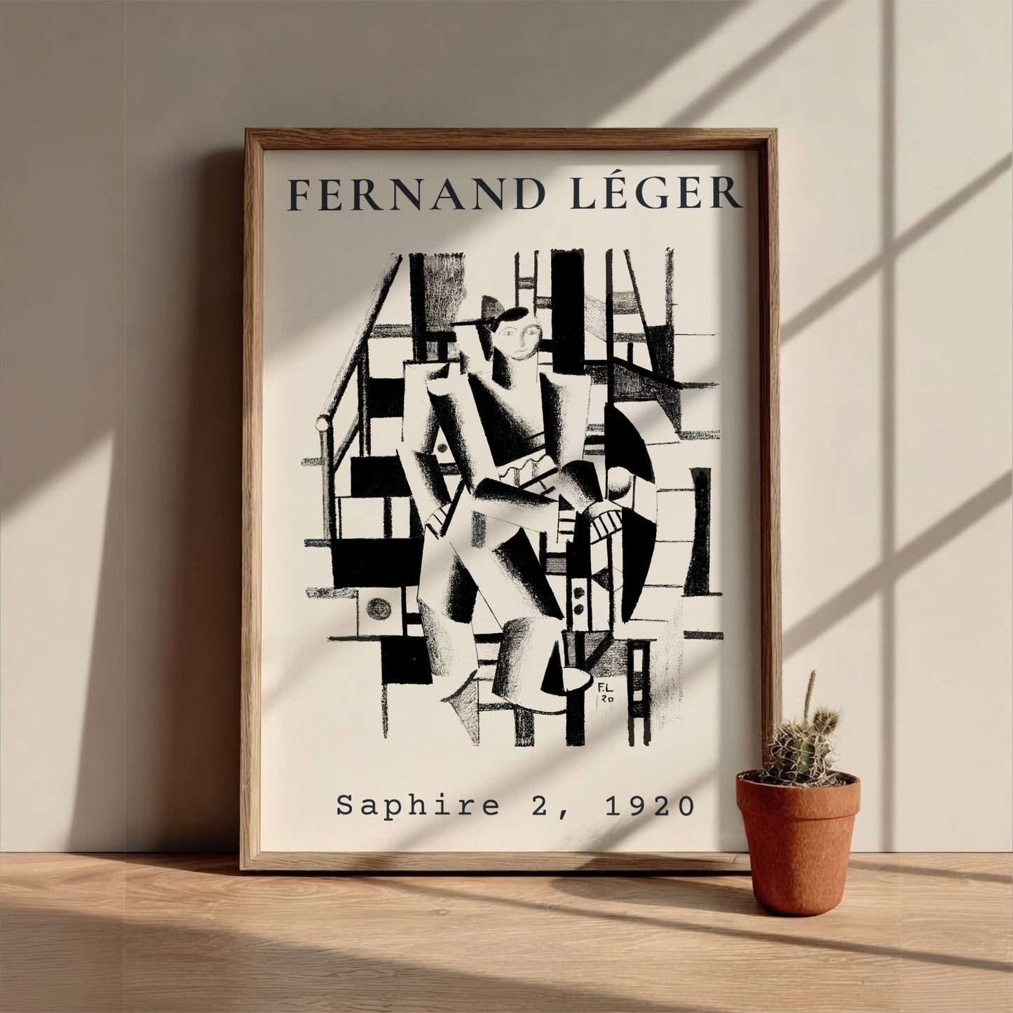 Fernand Léger Saphire 2 poster featuring a cubist figure and architectural elements in black and white.