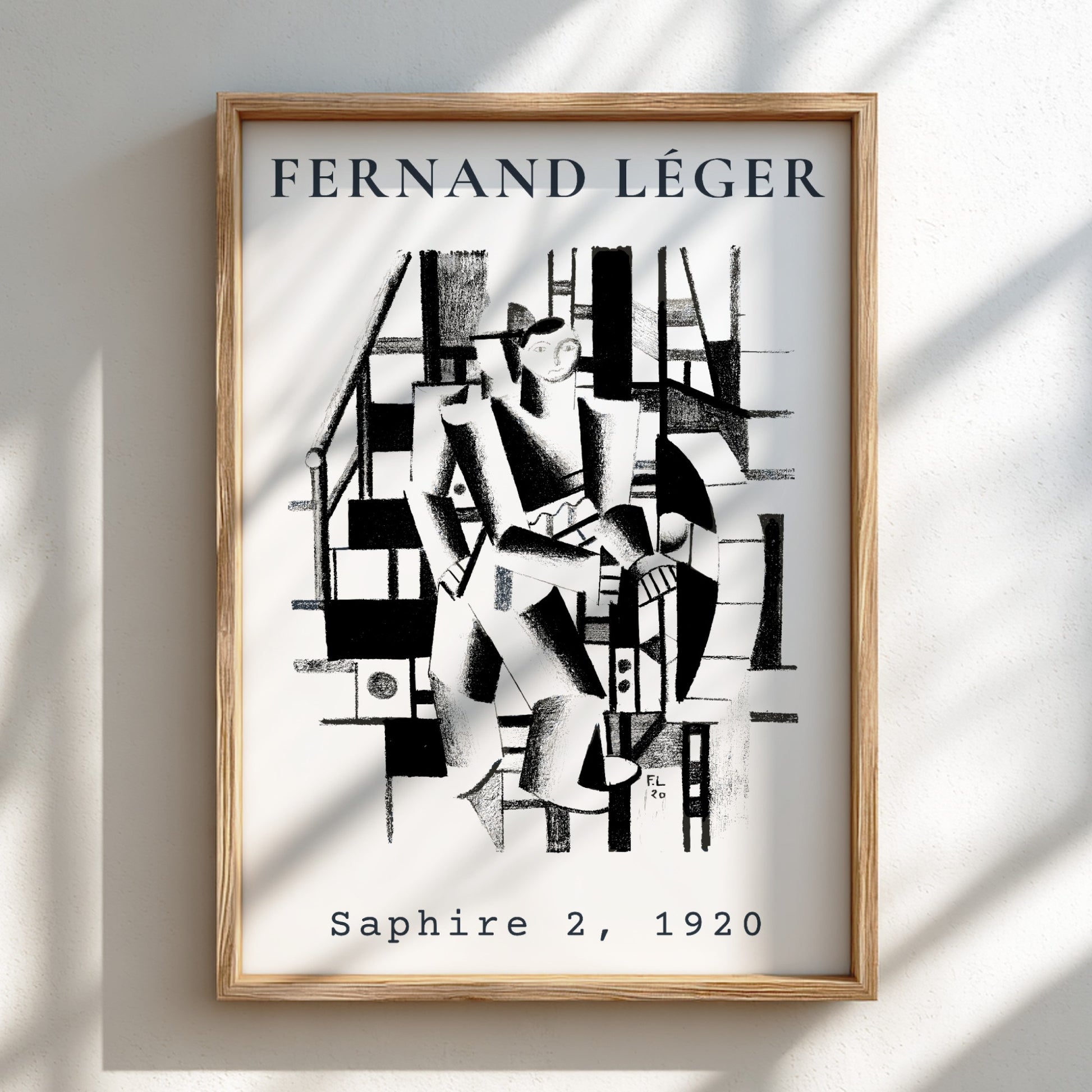 Fernand Léger Saphire 2 poster featuring a cubist figure and architectural elements in black and white.