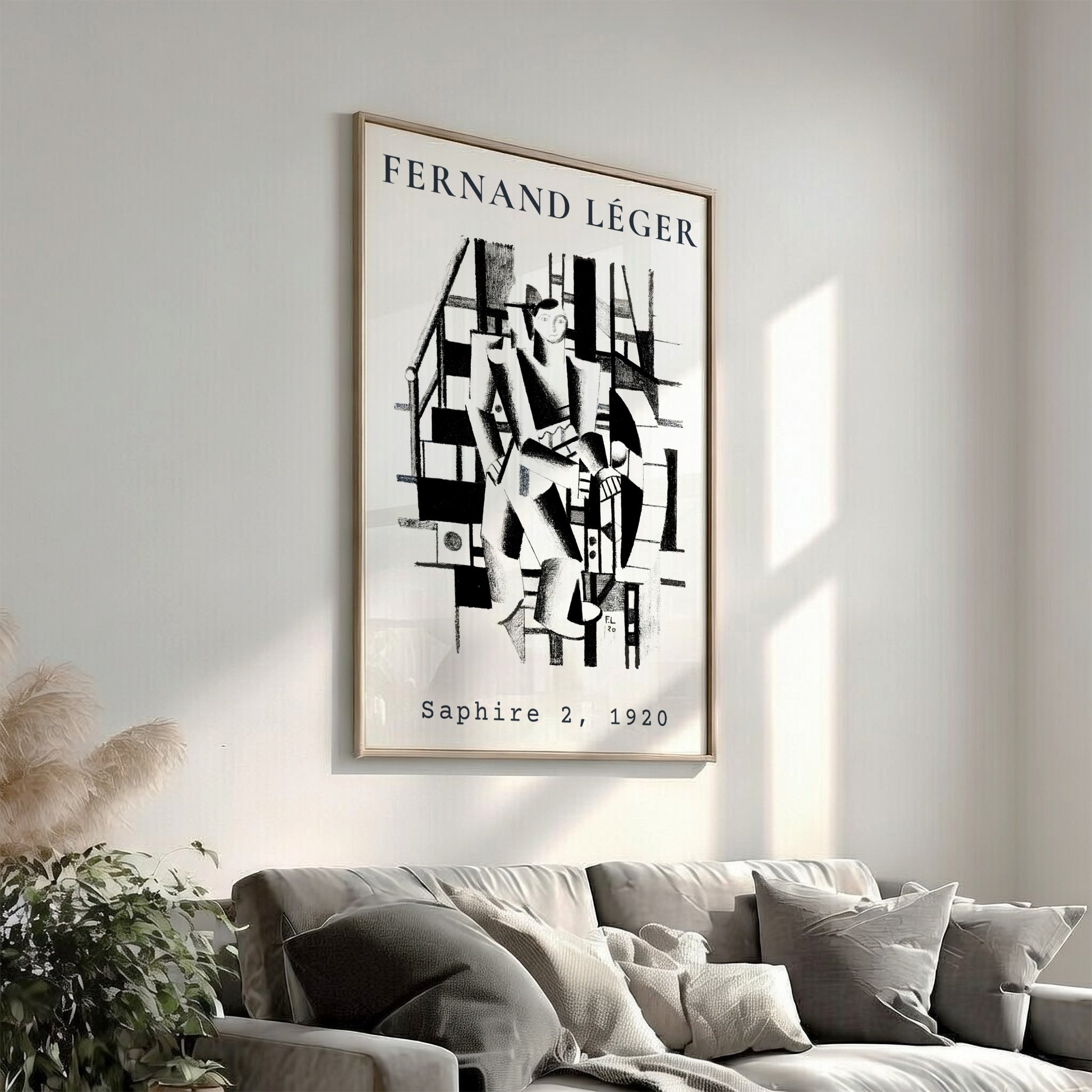 Fernand Léger Saphire 2 poster featuring a cubist figure and architectural elements in black and white.