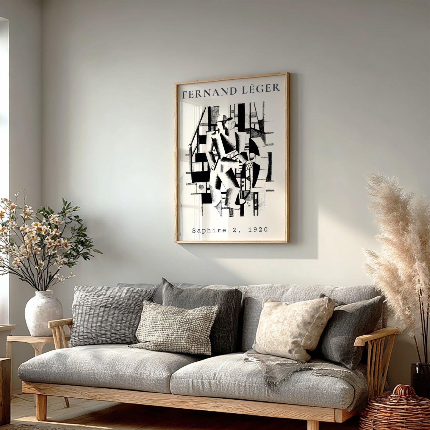 Fernand Léger Saphire 2 poster featuring a cubist figure and architectural elements in black and white.