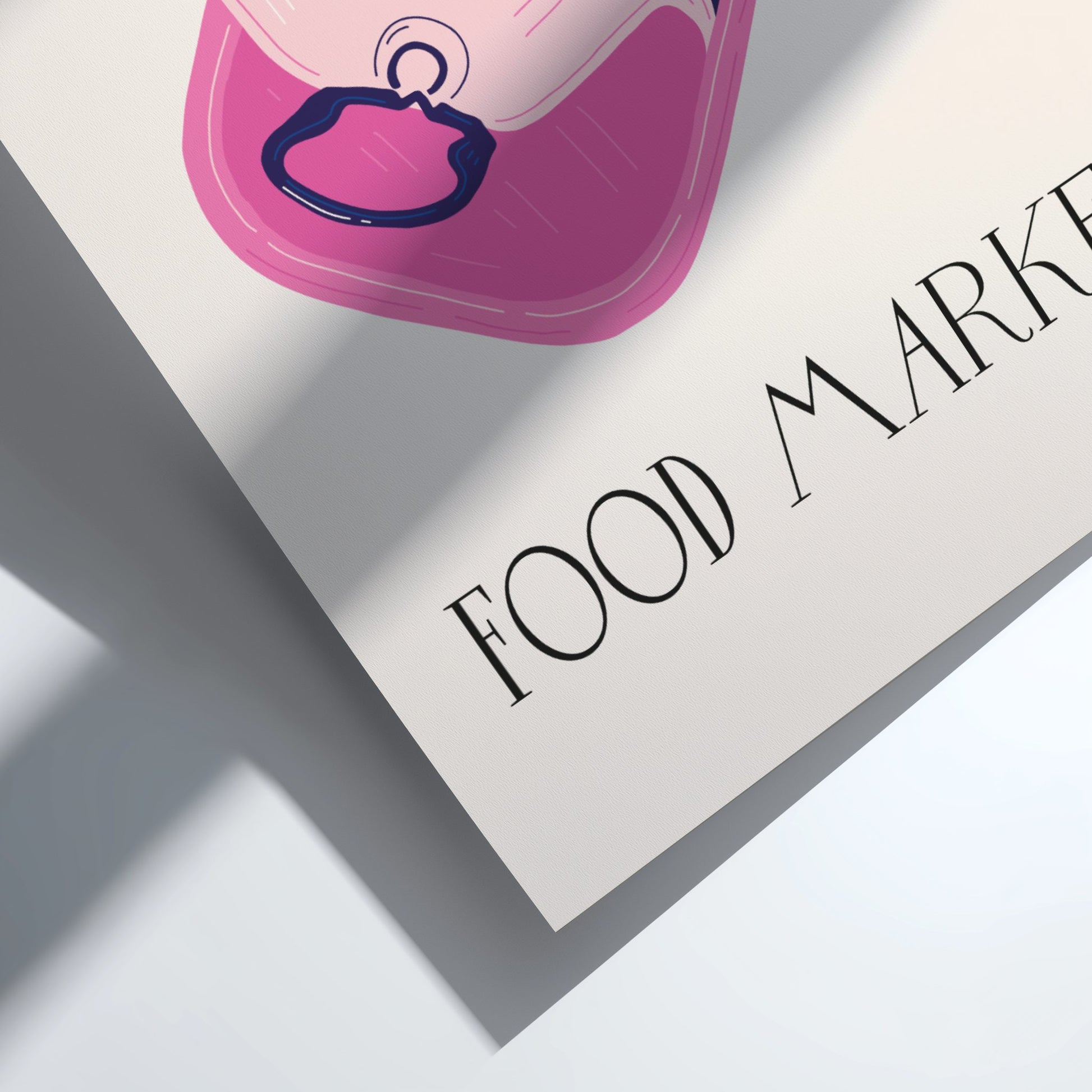 Pink container on a 'Food Market' sign with a white background