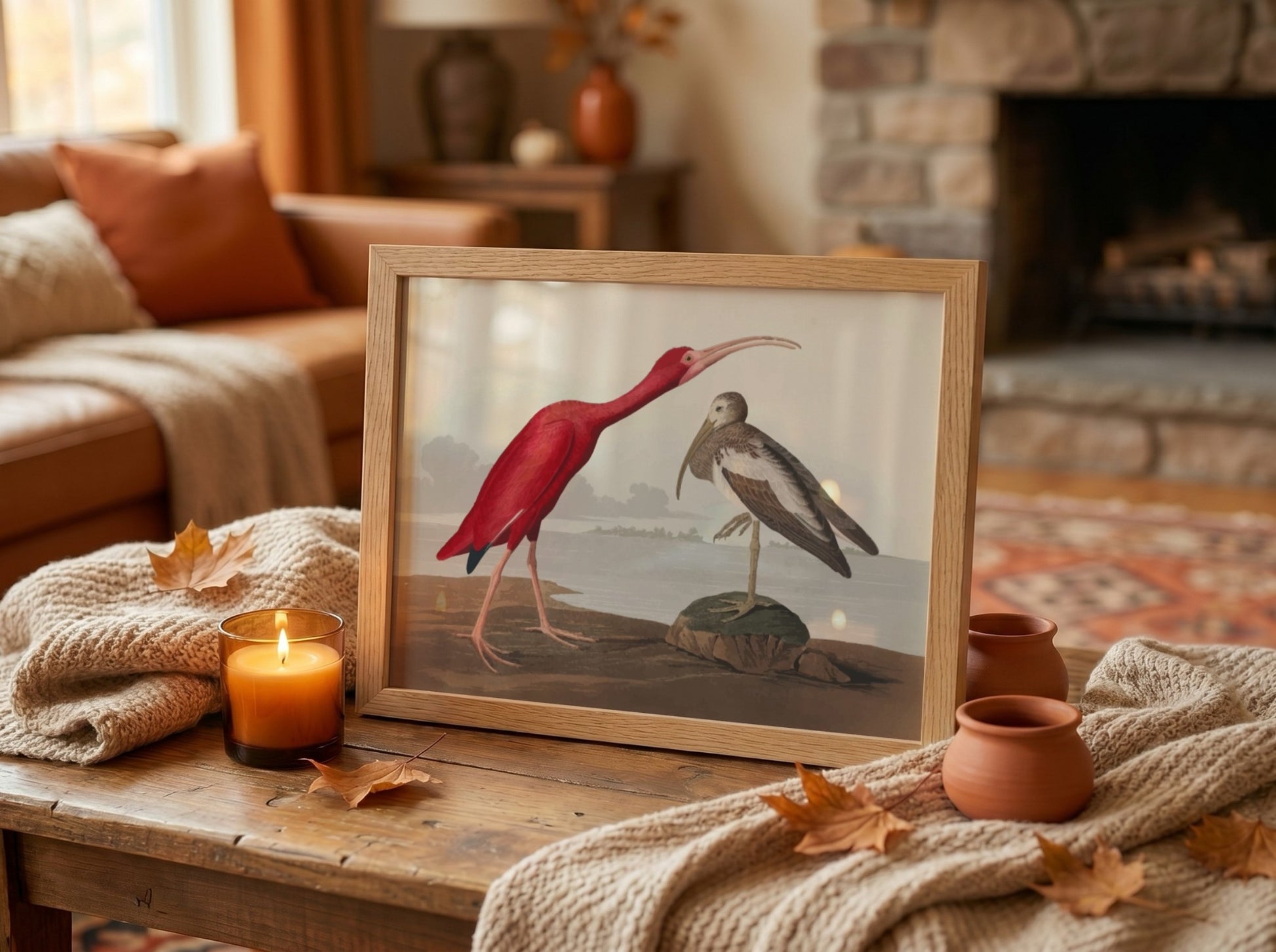 Scarlet Ibis art poster featuring vibrant red colors and intricate wildlife design, perfect for nature decor.