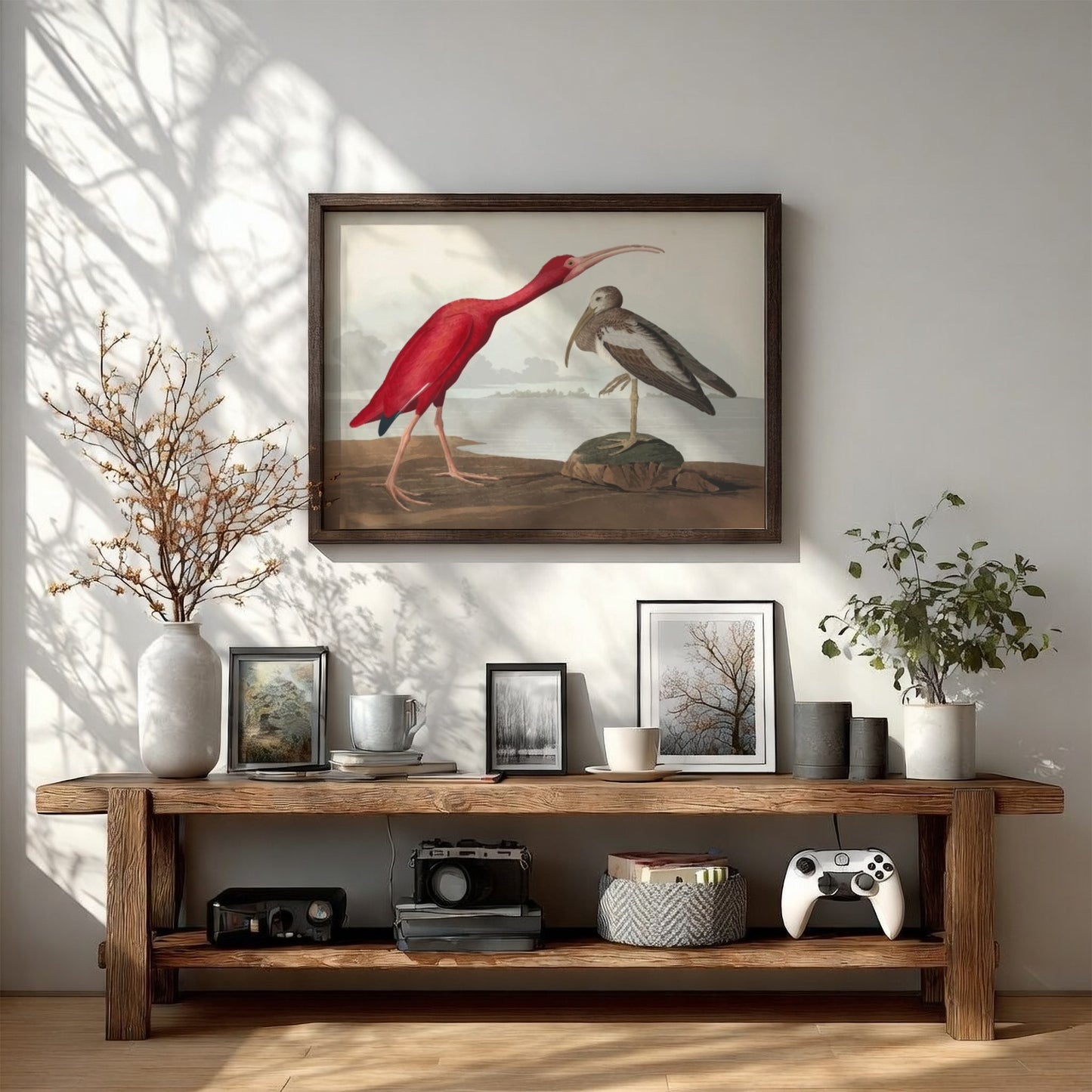 Scarlet Ibis art poster featuring vibrant red colors and intricate wildlife design, perfect for nature decor.