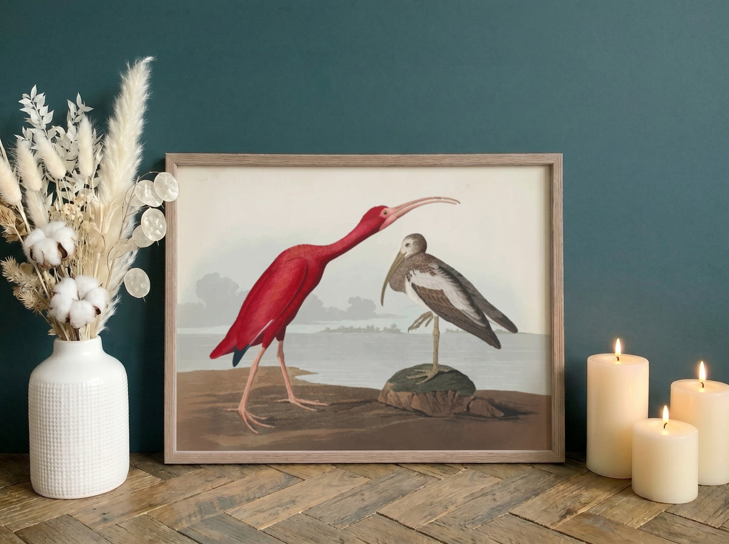 Scarlet Ibis art poster featuring vibrant red colors and intricate wildlife design, perfect for nature decor.