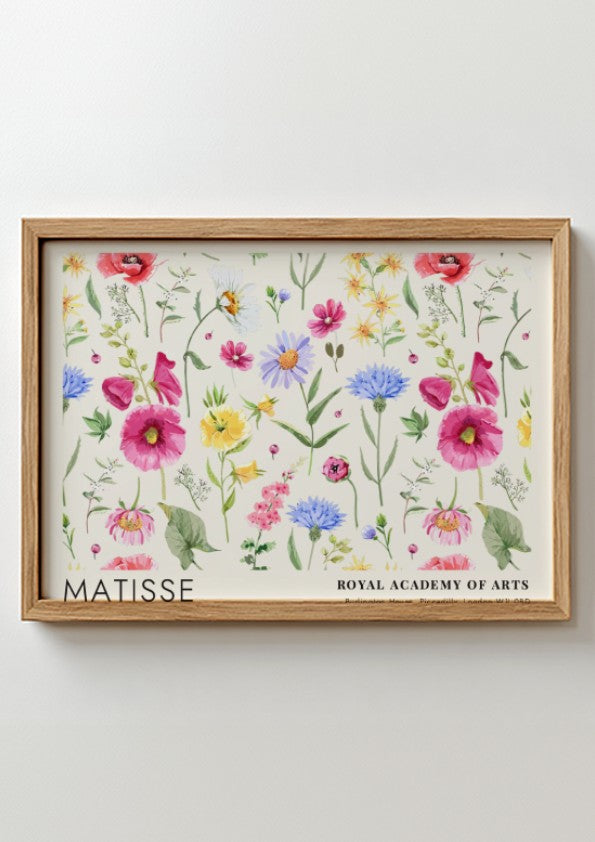 Scarlet Poppies at Midnight poster showcasing vibrant flowers in red and pink, a floral wall art by Henri