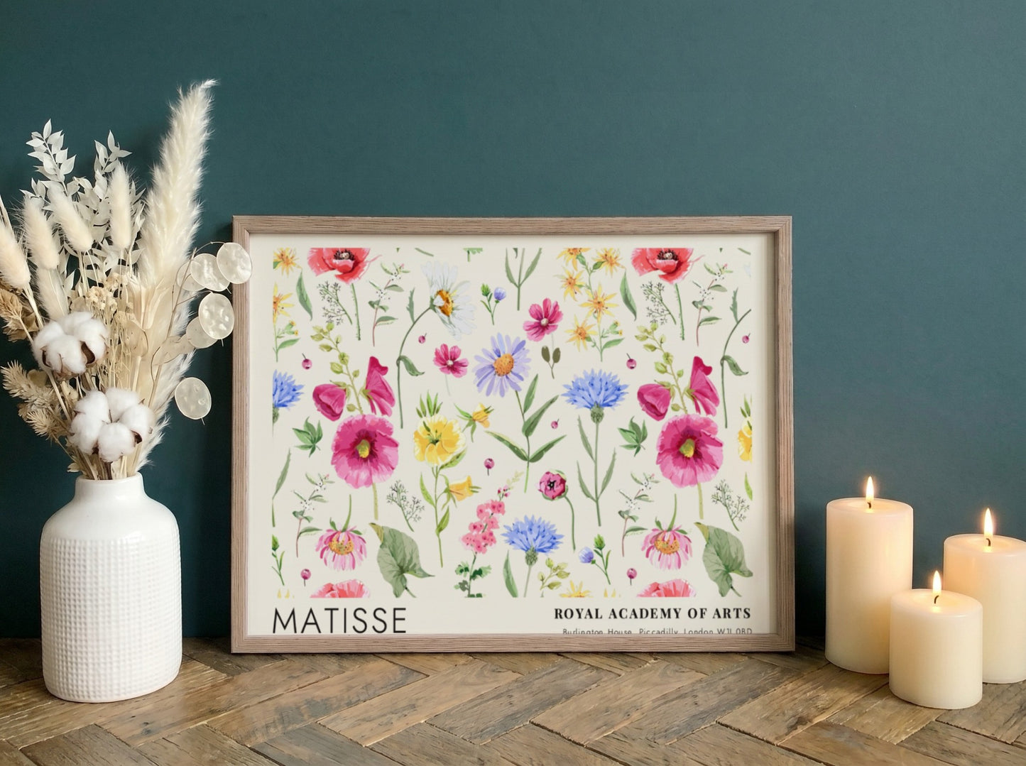 Scarlet Poppies at Midnight poster showcasing vibrant flowers in red and pink, a floral wall art by Henri