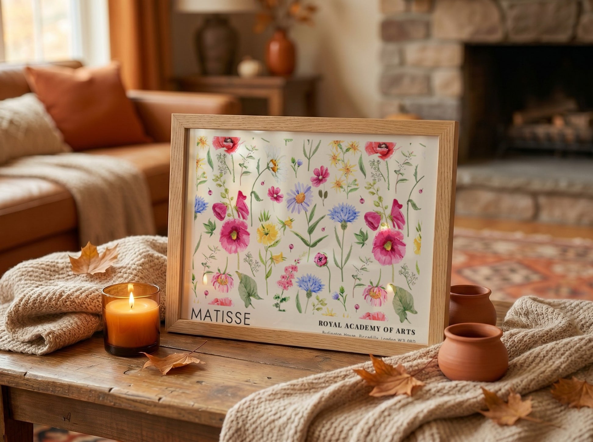 Scarlet Poppies at Midnight poster showcasing vibrant flowers in red and pink, a floral wall art by Henri