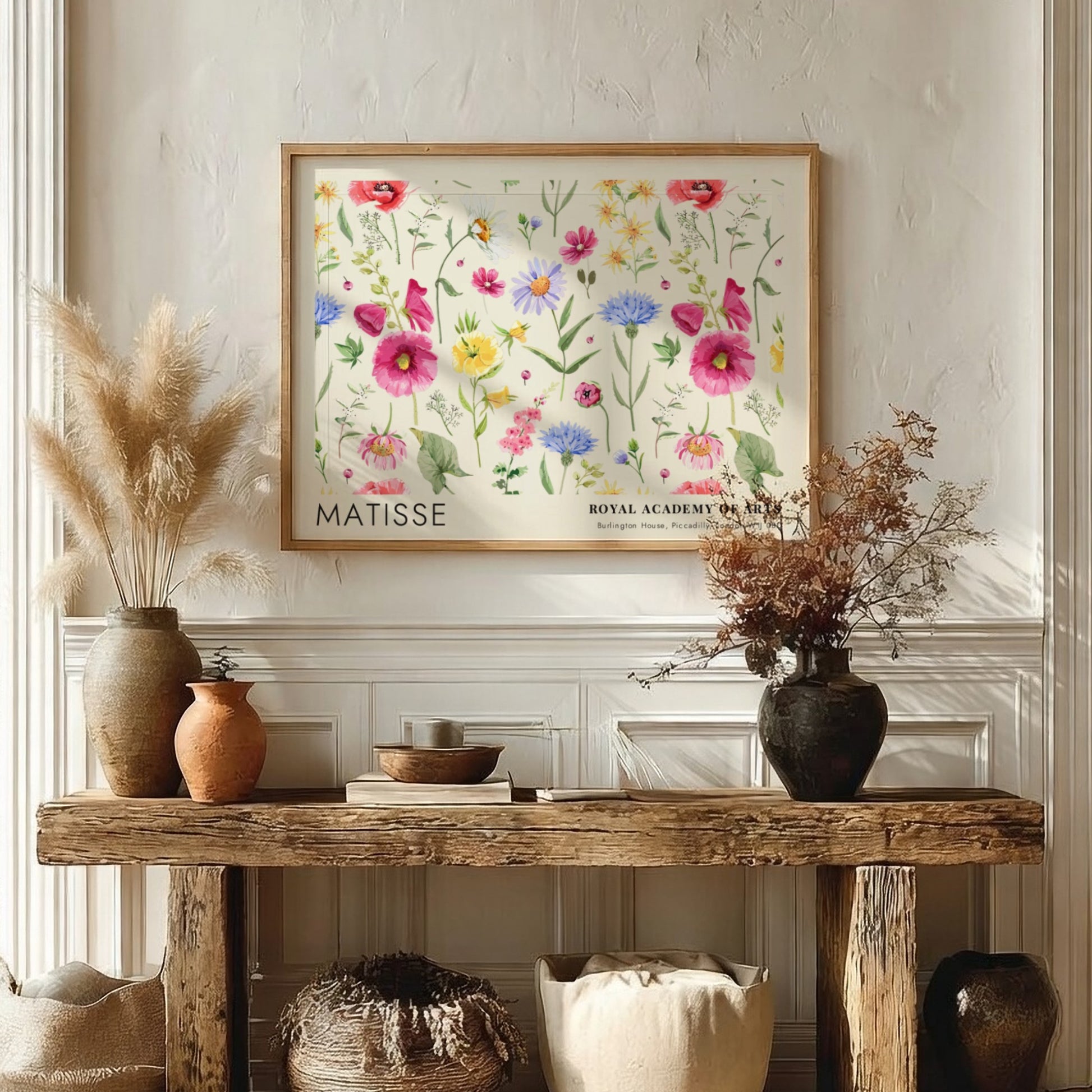 Scarlet Poppies at Midnight poster showcasing vibrant flowers in red and pink, a floral wall art by Henri