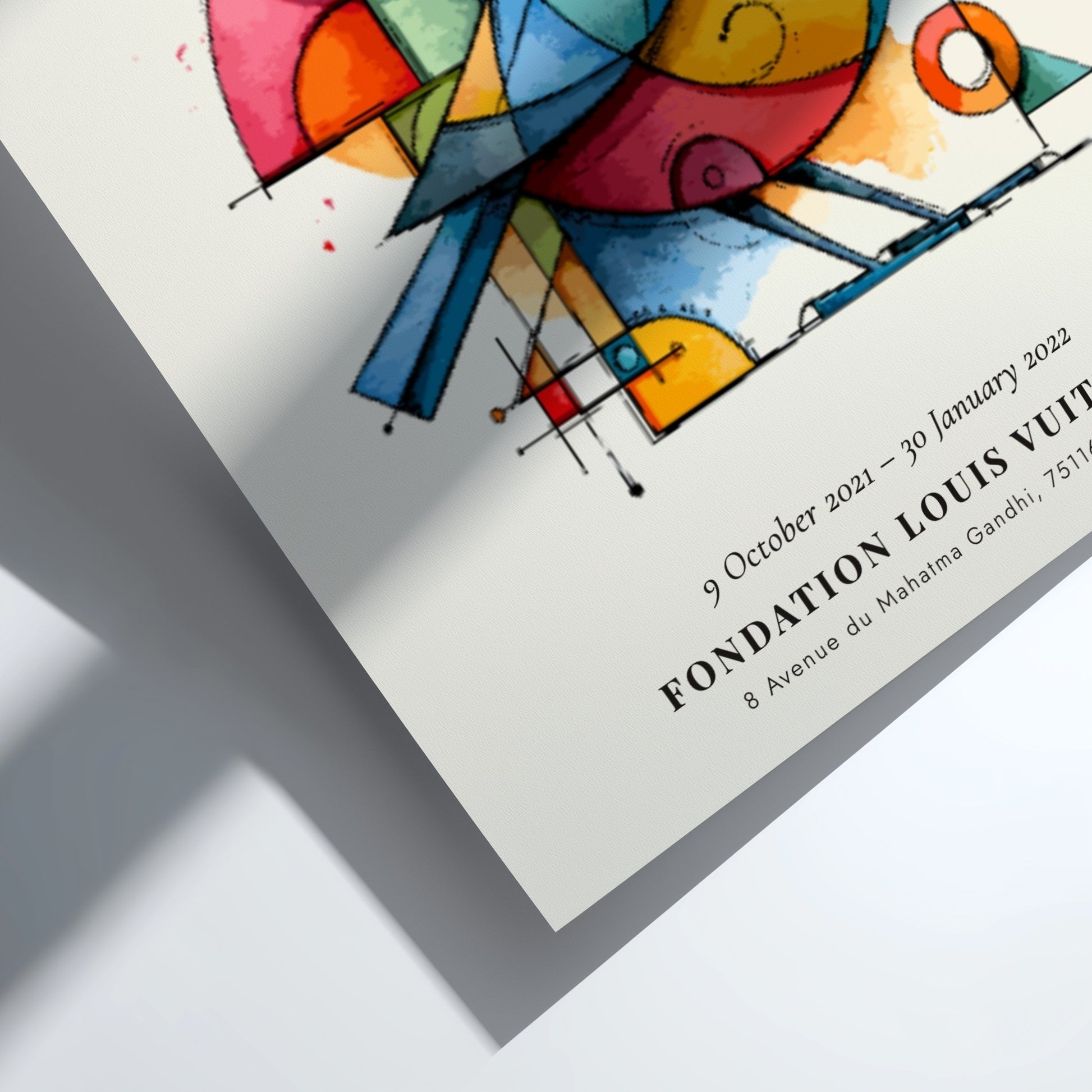 Kandinsky inspired poster featuring vibrant colors and abstract bird design