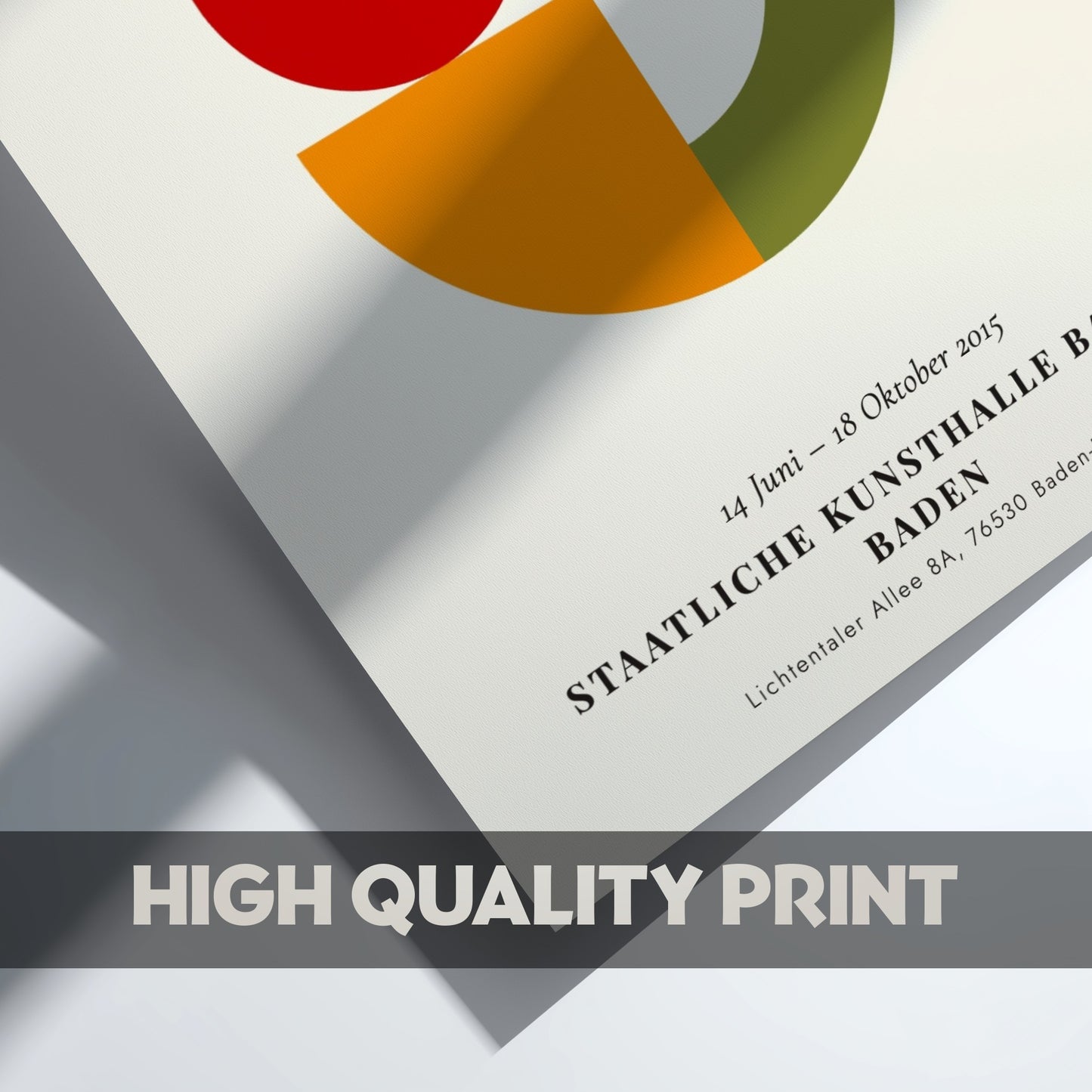 Bauhaus poster featuring geometric shapes in red, orange, and green, showcasing modern design elements.