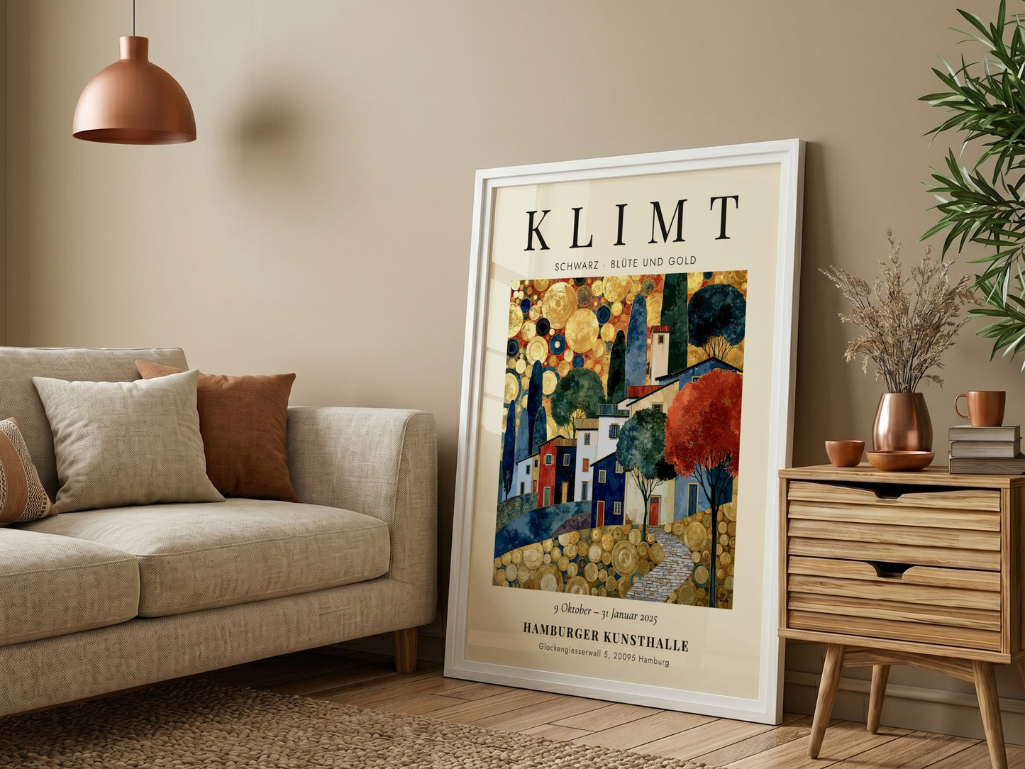 Schwarz - Blüte und Gold poster featuring gold tones and floral motifs, inspired by Gustav Klimt.