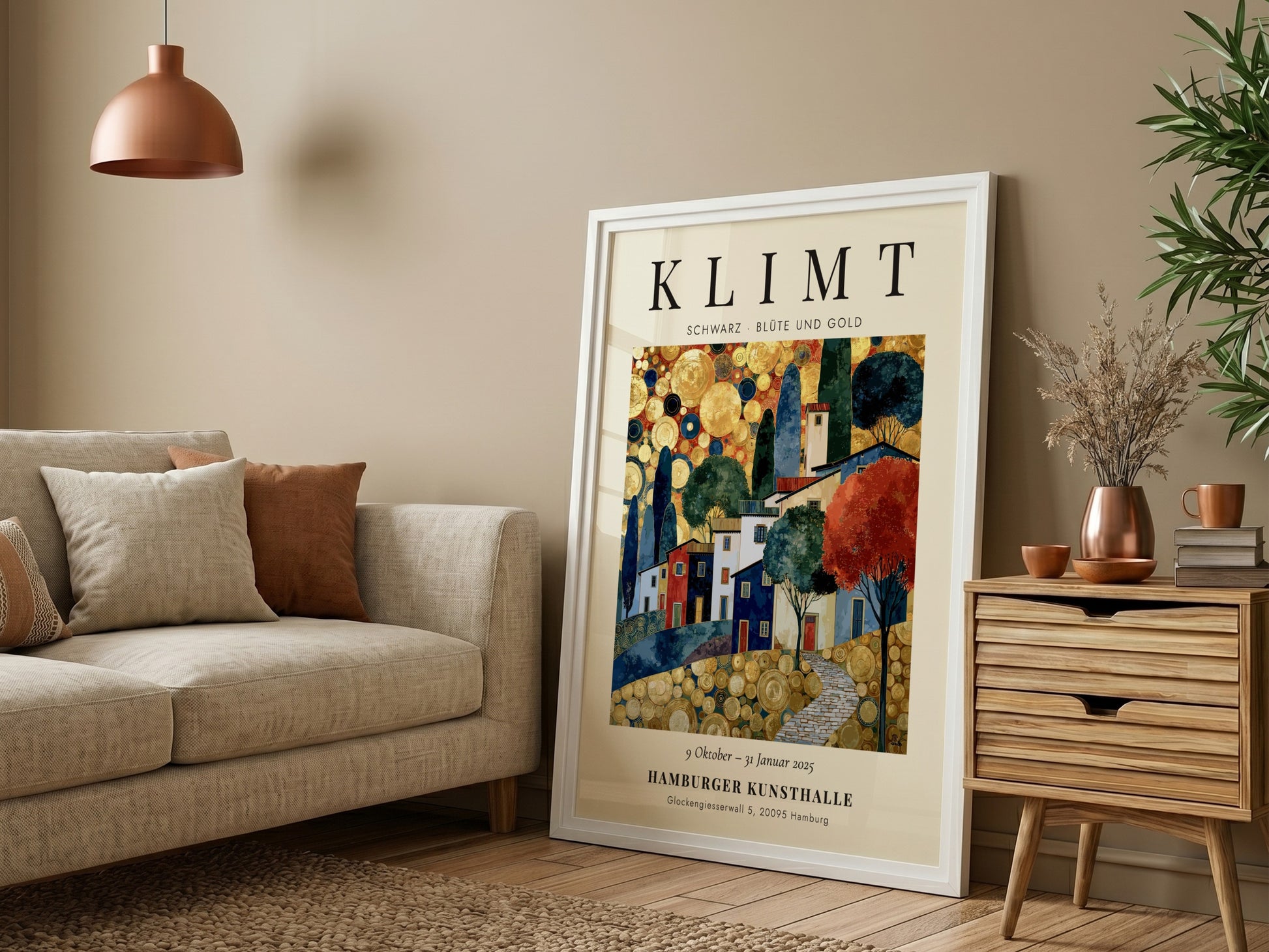Schwarz - Blüte und Gold poster featuring gold tones and floral motifs, inspired by Gustav Klimt.