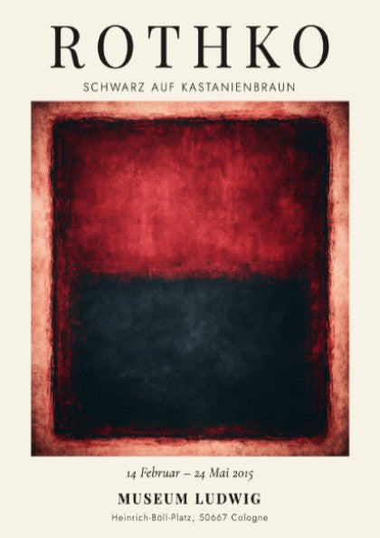 Wall art poster featuring Mark Rothko's Schwarz auf Kastanienbraun with deep red black blocks