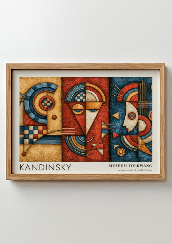 Wall art poster featuring Kandinsky Museum Folkwang exhibition design with geometric blue and red shapes