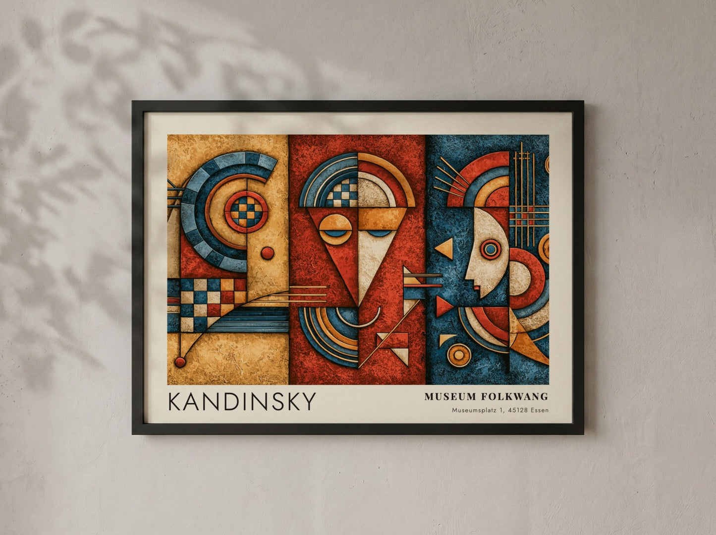 Wall art poster featuring Kandinsky Museum Folkwang exhibition design with geometric blue and red shapes