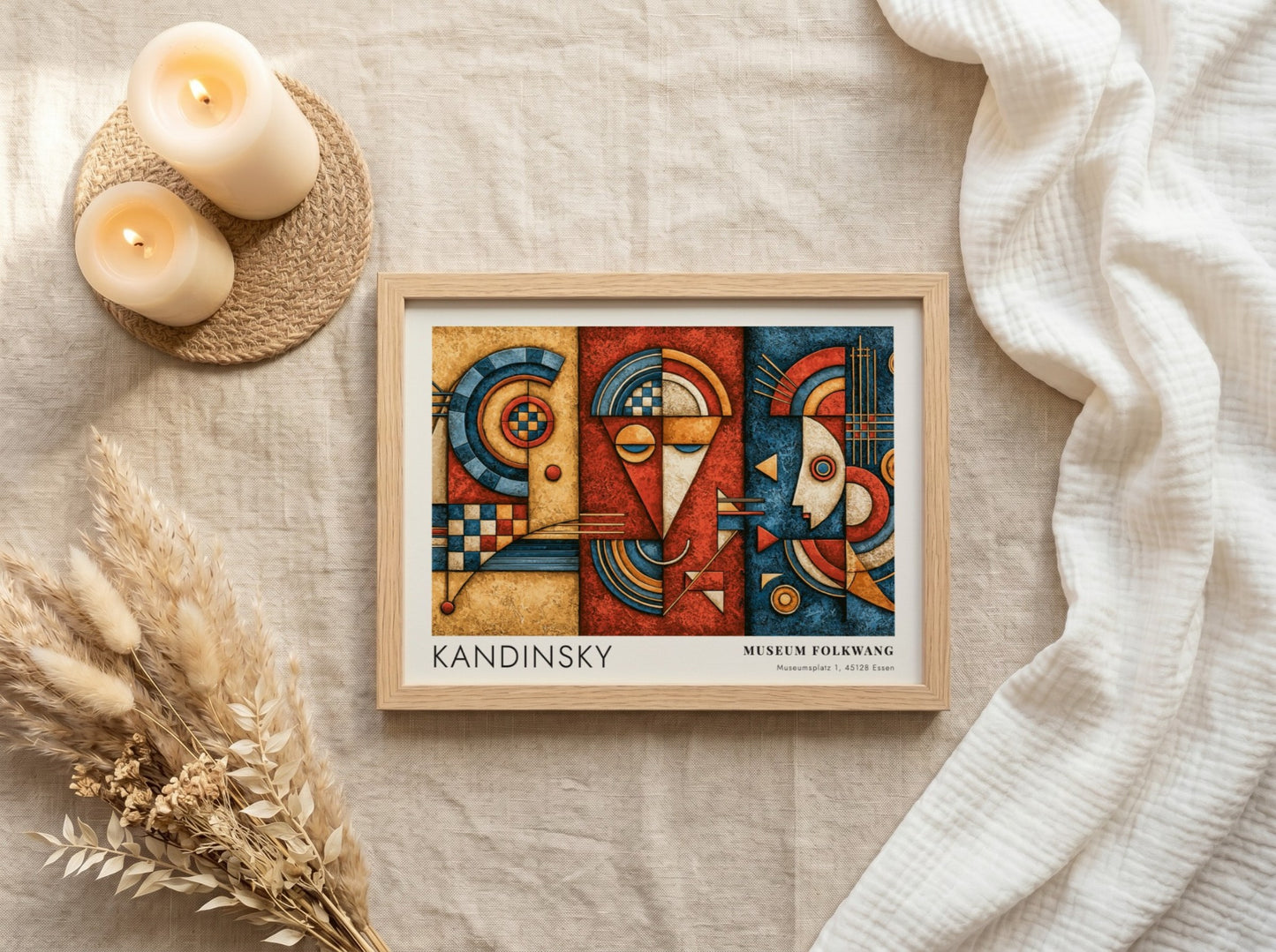 Wall art poster featuring Kandinsky Museum Folkwang exhibition design with geometric blue and red shapes
