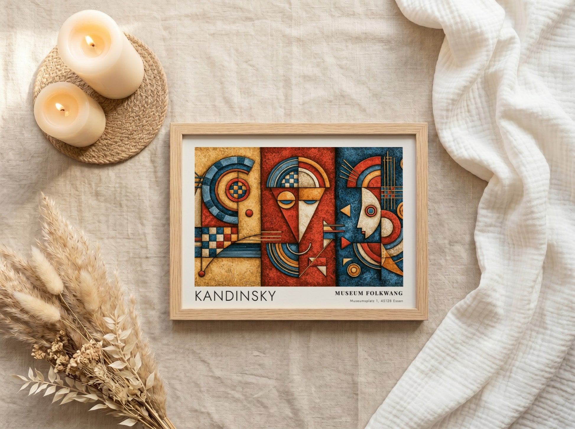 Wall art poster featuring Kandinsky Museum Folkwang exhibition design with geometric blue and red shapes