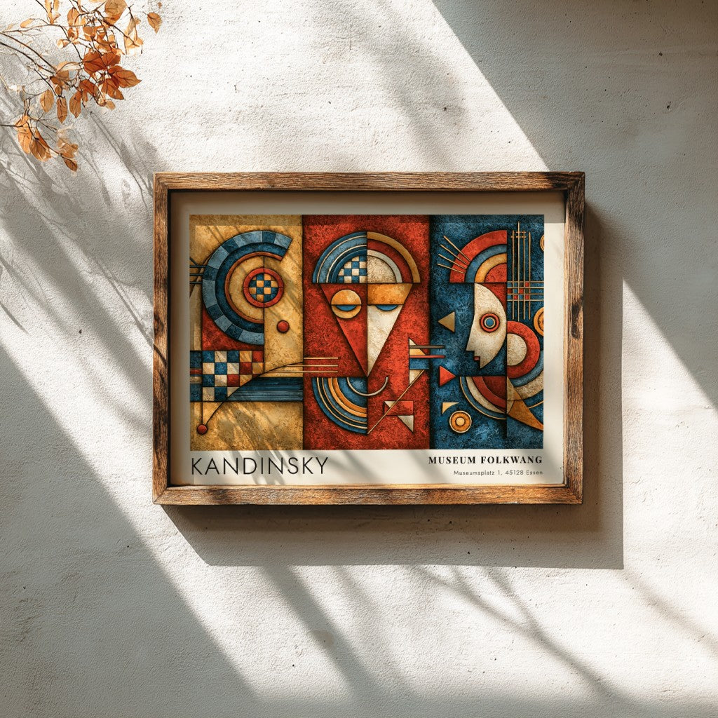 Wall art poster featuring Kandinsky Museum Folkwang exhibition design with geometric blue and red shapes