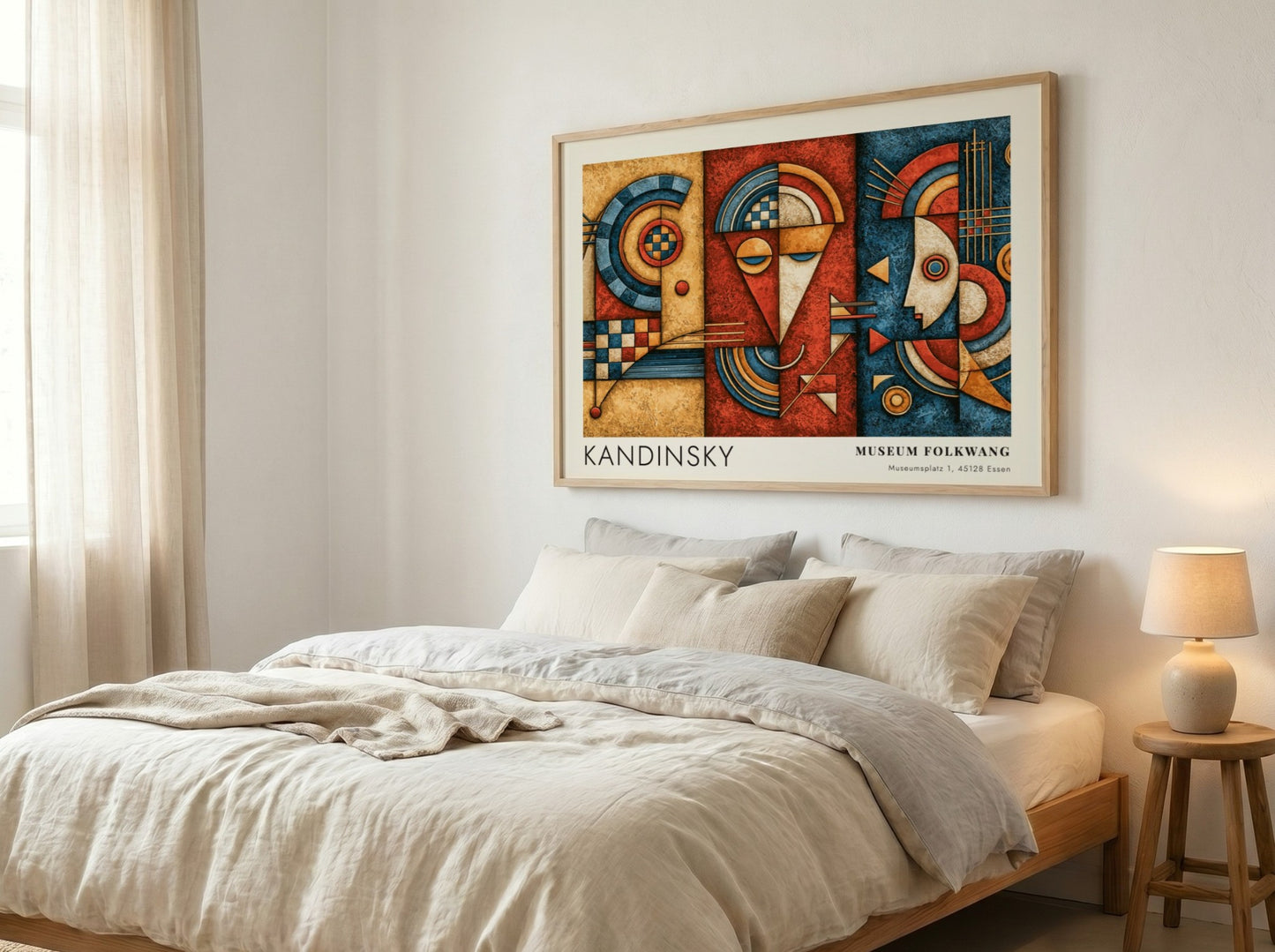 Wall art poster featuring Kandinsky Museum Folkwang exhibition design with geometric blue and red shapes