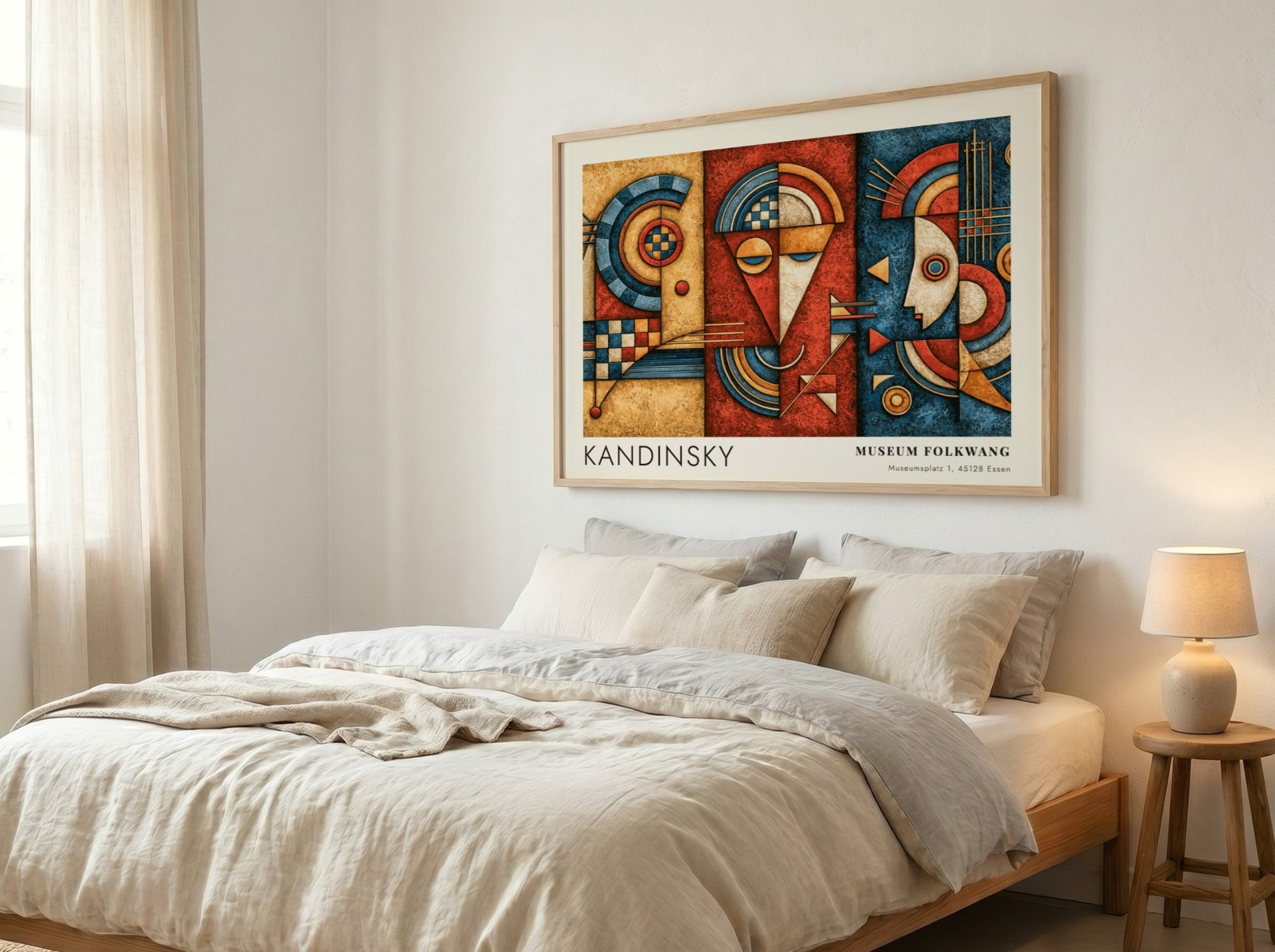 Wall art poster featuring Kandinsky Museum Folkwang exhibition design with geometric blue and red shapes