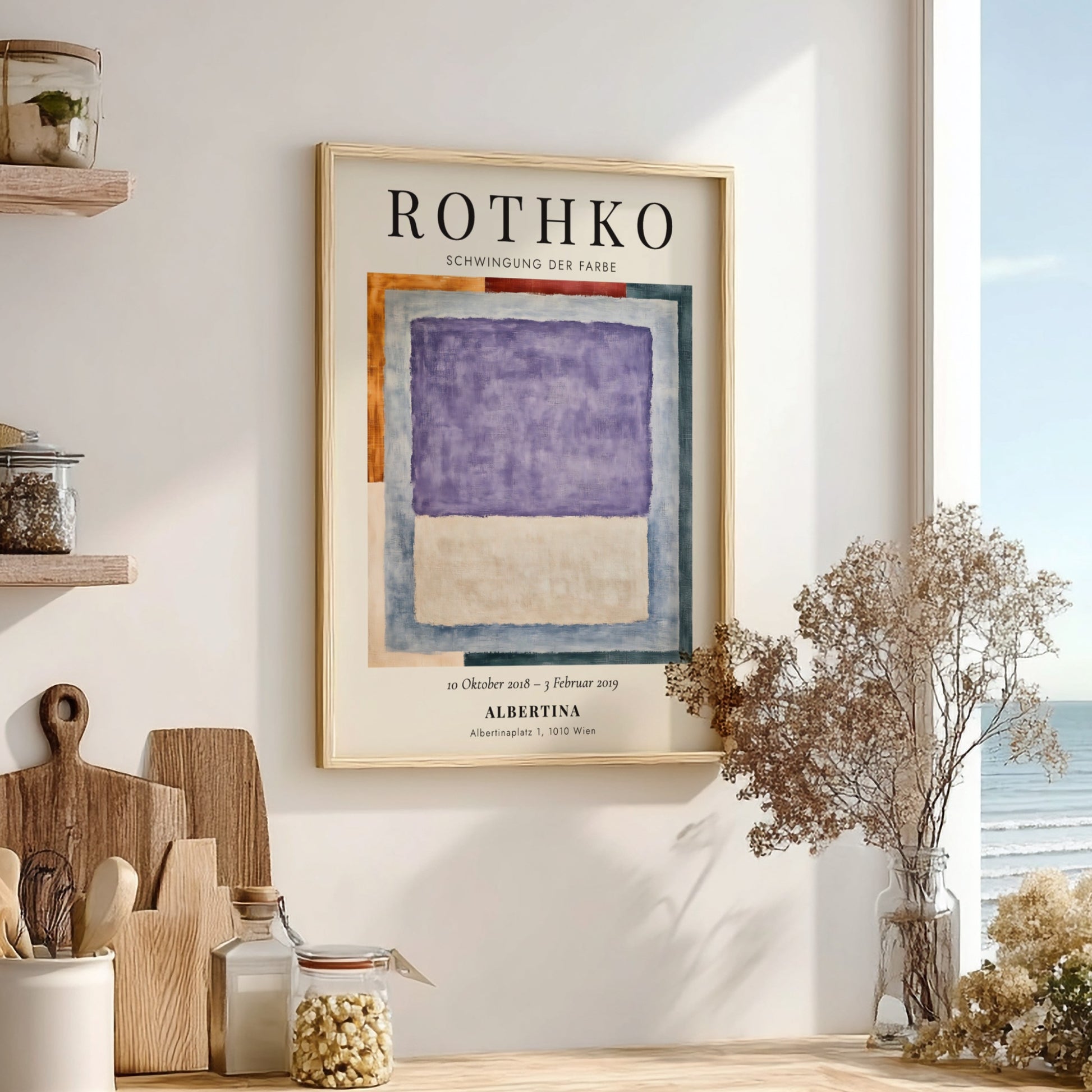 Wall art poster featuring Mark Rothko's Schwingung der Farbe with purple and beige