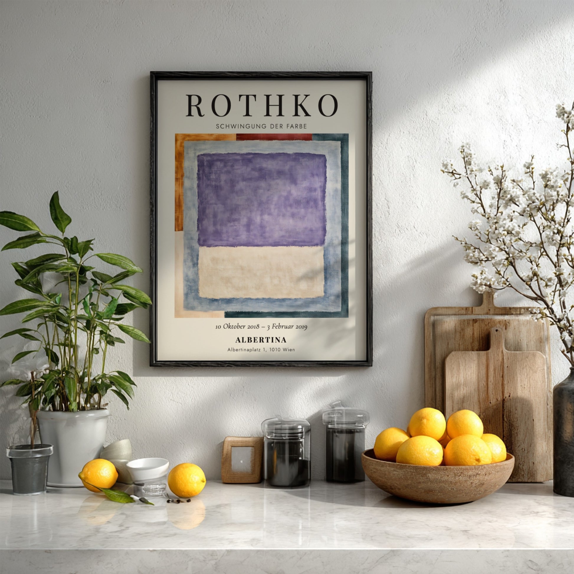 Wall art poster featuring Mark Rothko's Schwingung der Farbe with purple and beige