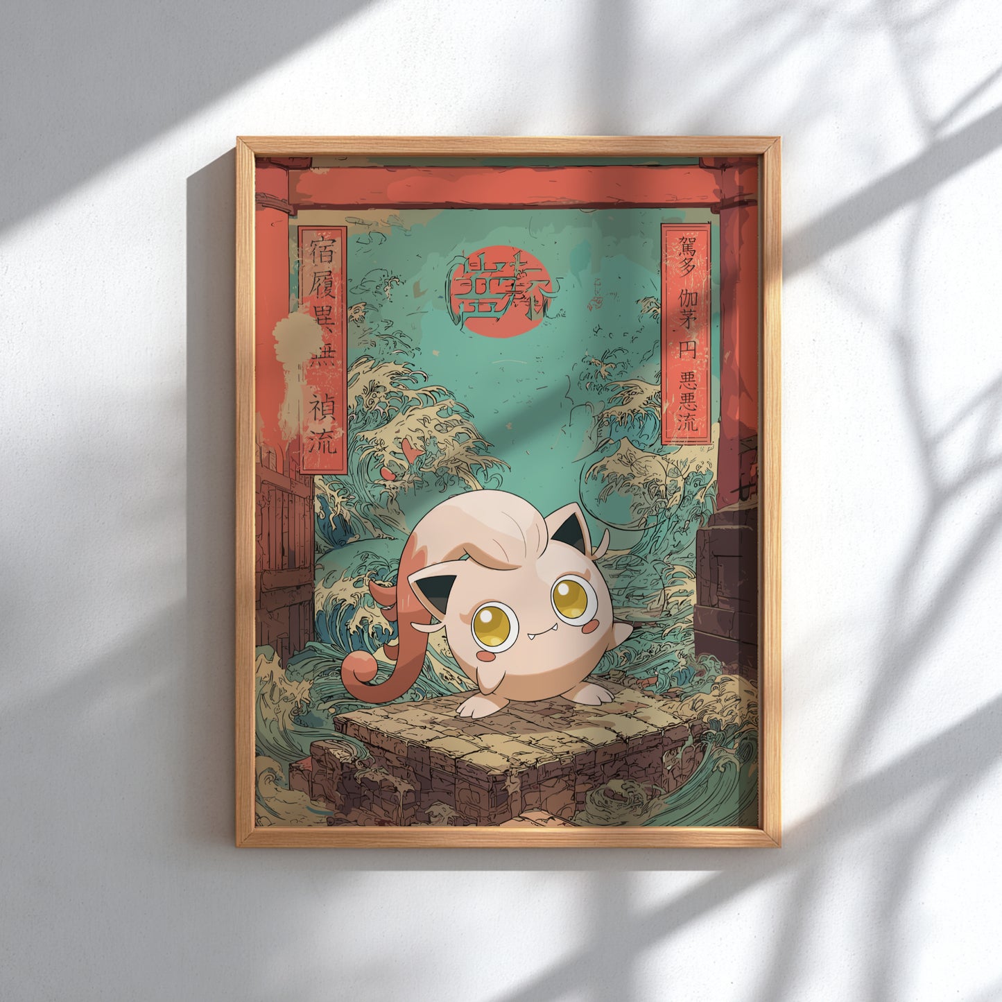 Framed artwork with Scream Tail Pokemon  on a decorative background