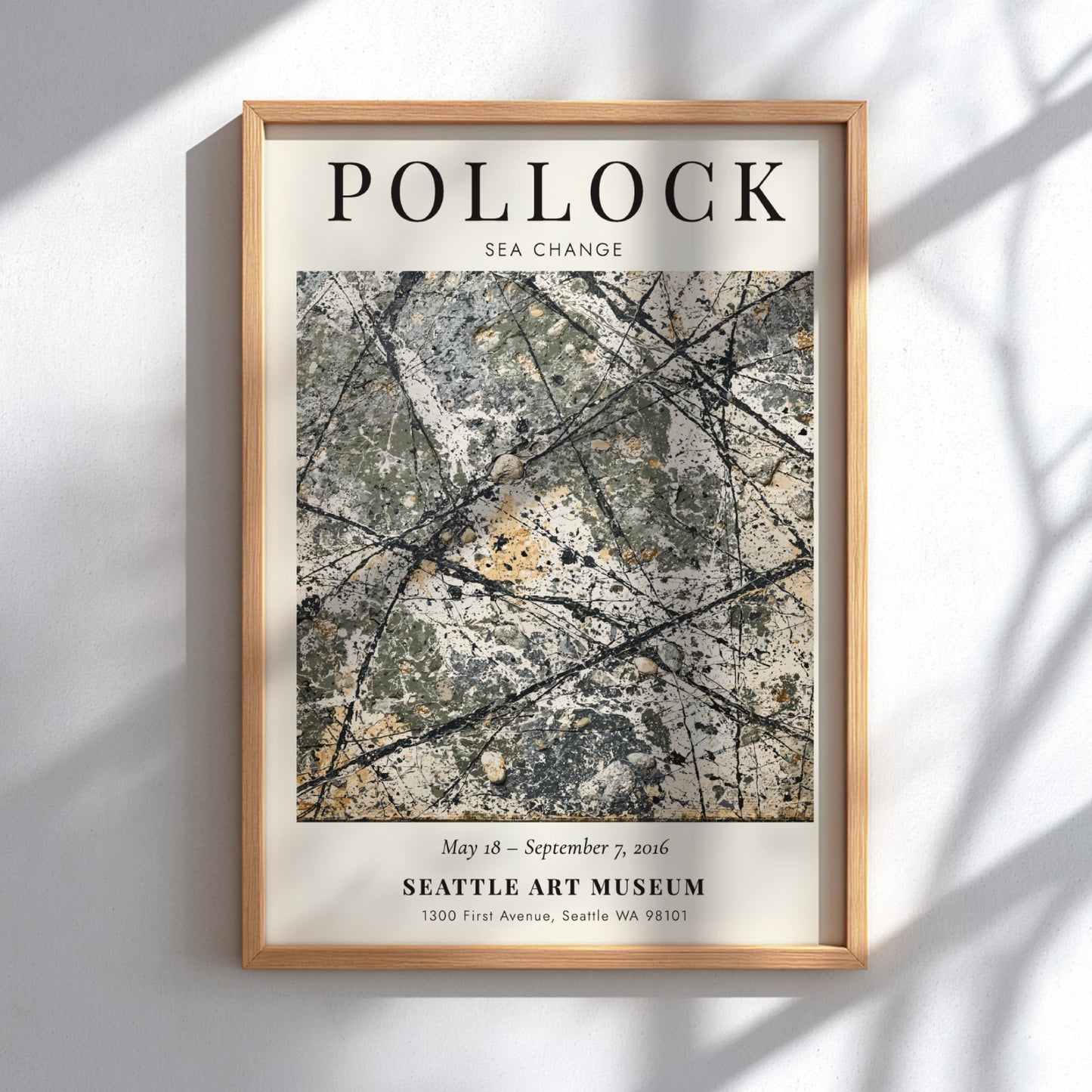 Wall art poster featuring Jackson Pollock Sea Change with abstract black and white drips.