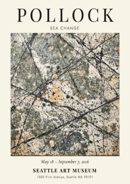 Wall art poster featuring Jackson Pollock Sea Change with abstract black and white drips.