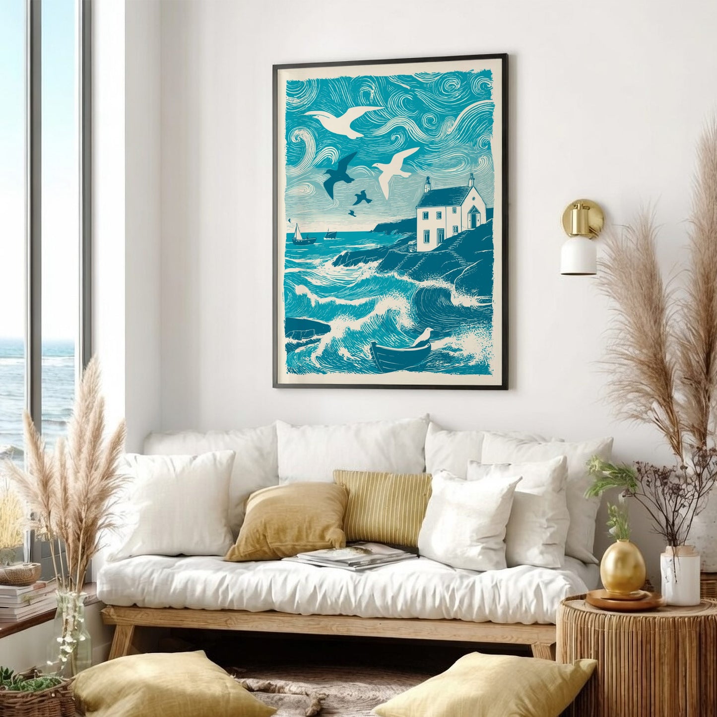 Seabirds Over Still Water Poster - Serene Coastal Bird Wall Art Print