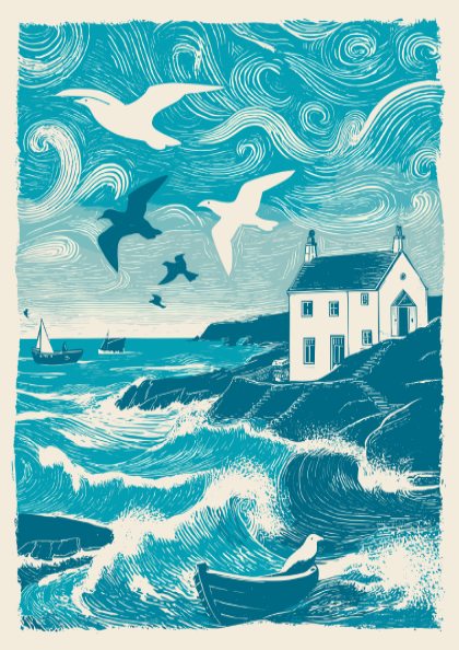 Seabirds Over Still Water Poster - Serene Coastal Bird Wall Art Print