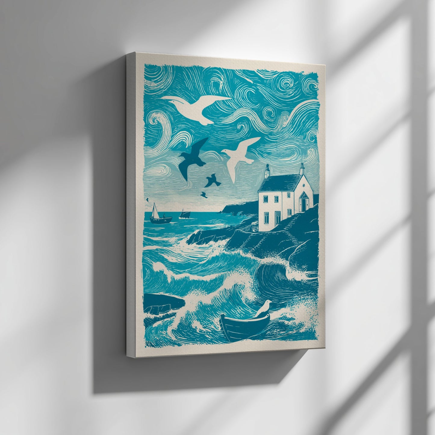 Seabirds Over Still Water Poster - Serene Coastal Bird Wall Art Print