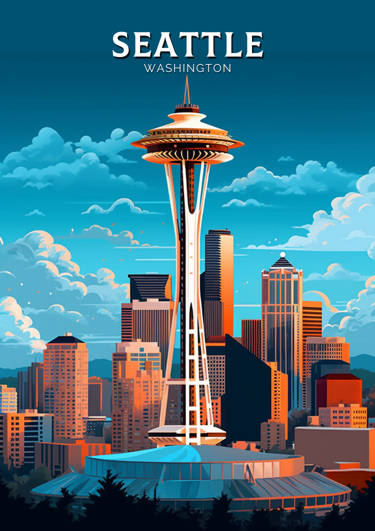 North AmericaSPACE NEEDLE TRAVEL POSTER - SEATTLE ARTWORK