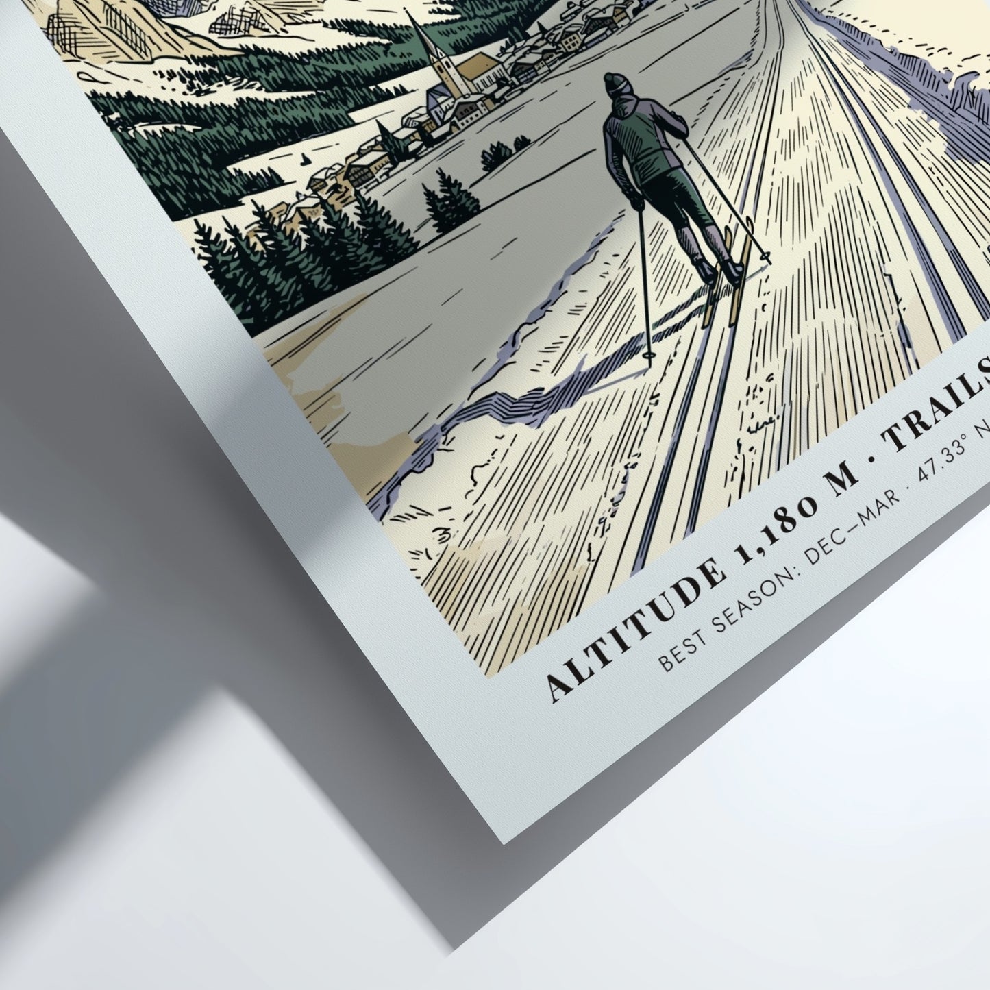 Poster of a cross-country skier on a snowy trail in Seefeld Tyrol Austria.