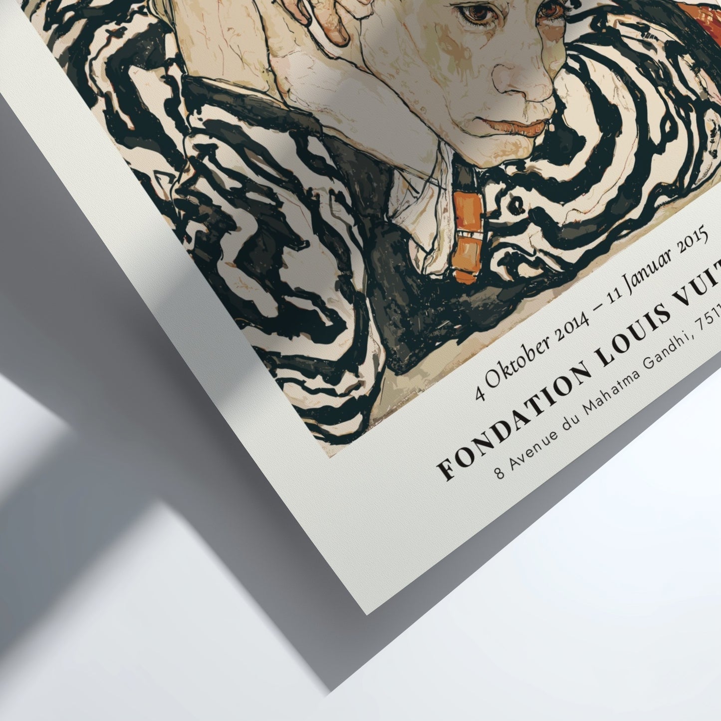 Egon Schiele exhibition poster featuring Selbstporträt Die Innere Welt with expressive colors and bold lines